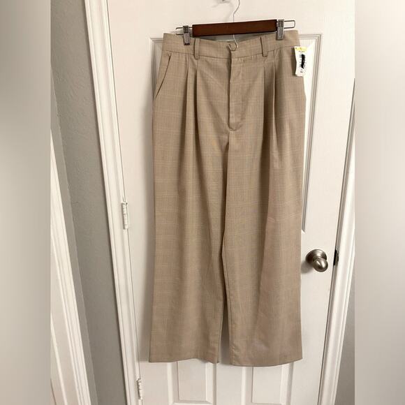 WAYF Pleated Trousers in Taupe Plaid Career Casual Size XL - Picture 2 of 6